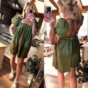 Green Puff Sleeve Mini Dress